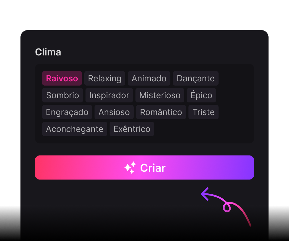 Clique em "Criar" e obtenha uma faixa exclusiva e profissional instantaneamente.